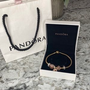 Pandora 5 charm bracket Gold and Rose Gold.